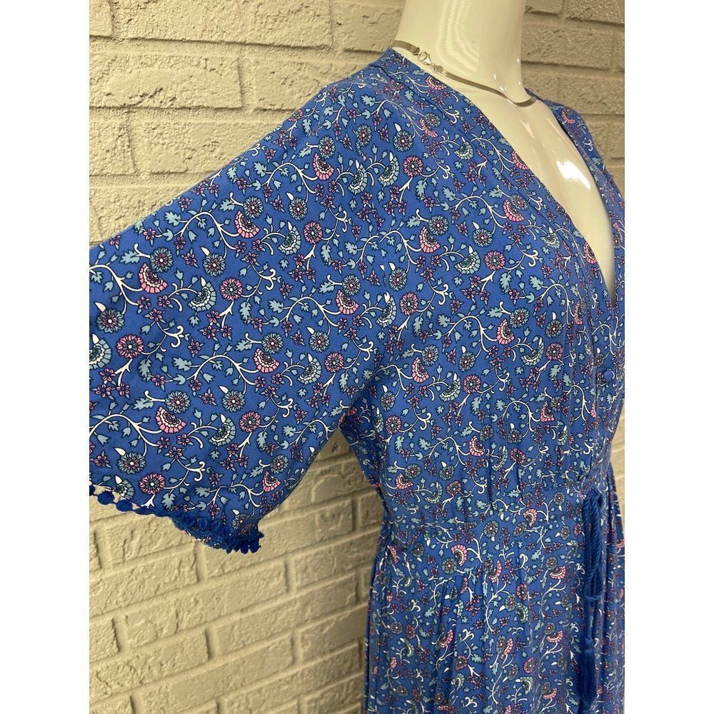 R. Vivimos Blue Floral Print Boho Maxi Dress Size 12/14 - Picture 7 of 10